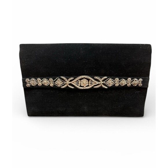 Vintage Baboo Mull & Co India Velvet Silk Beaded Peacock Black Clutch Purse